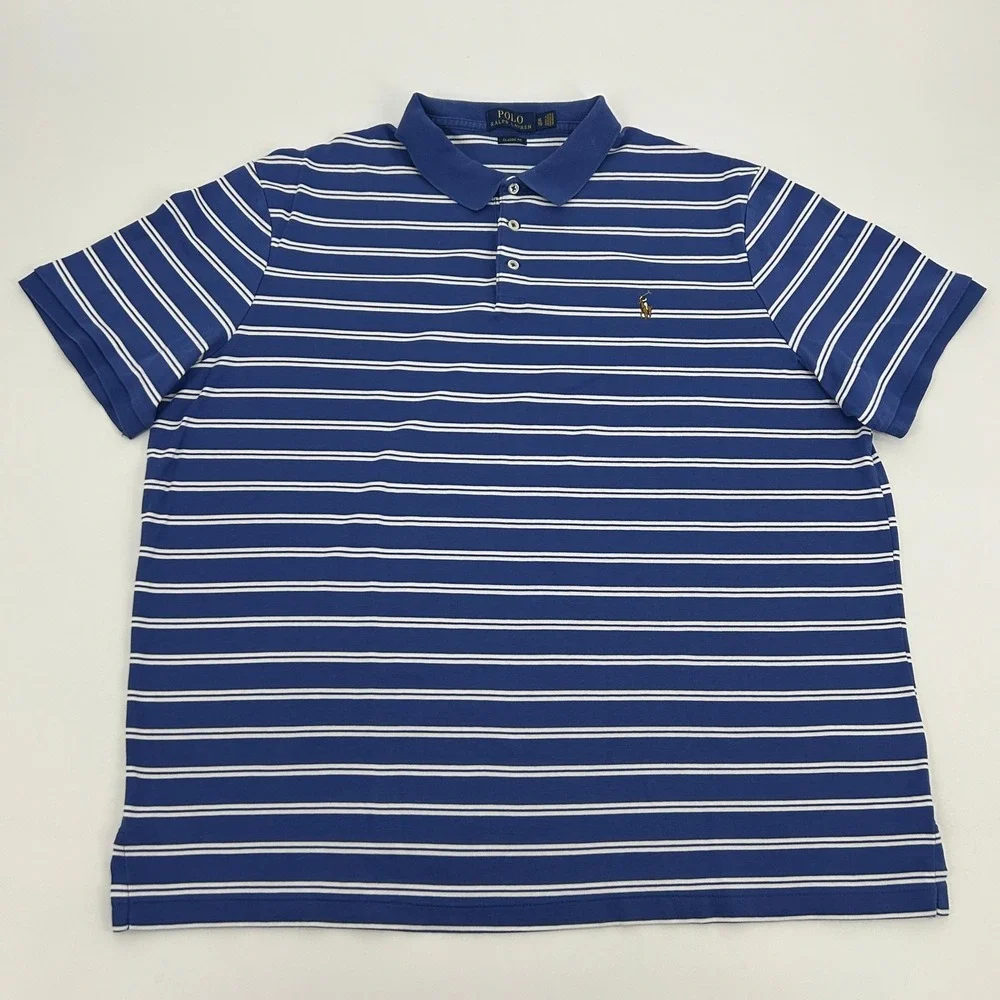 Polo Ralph Lauren Polo Shirt Men XL Blue‎ Striped Classic Fit Flesh Pony Preppy